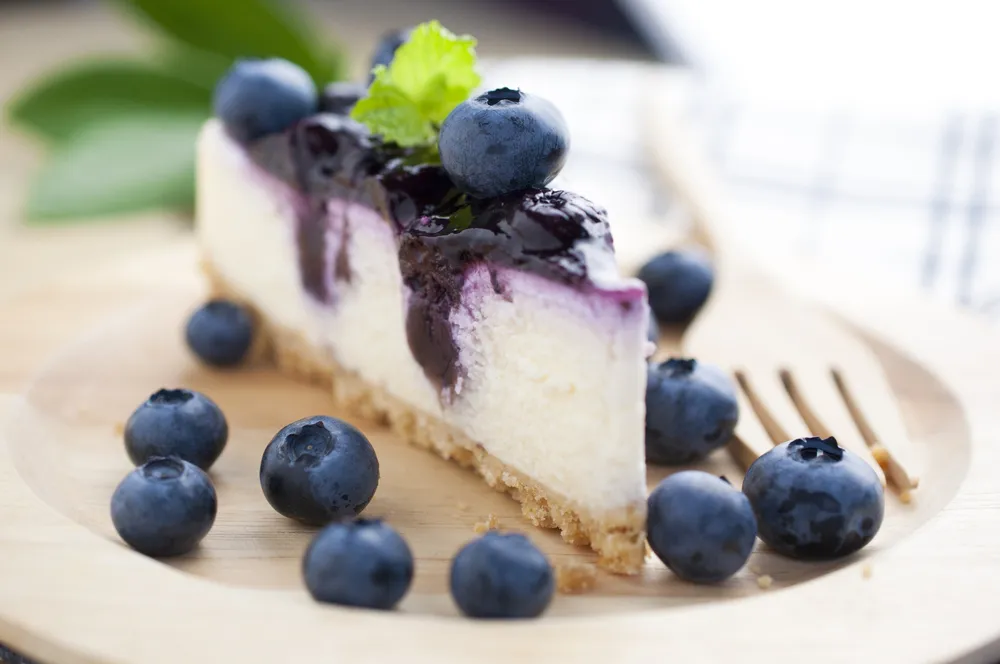 New York vanilla cheesecake with blueberries