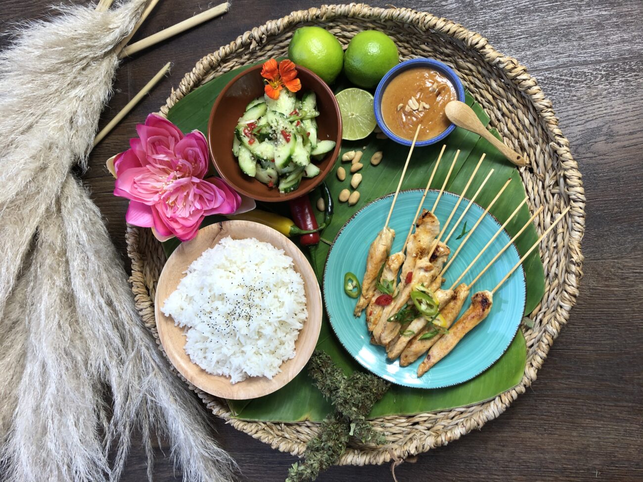 Thai Chicken Satay Skewers with honey glaze