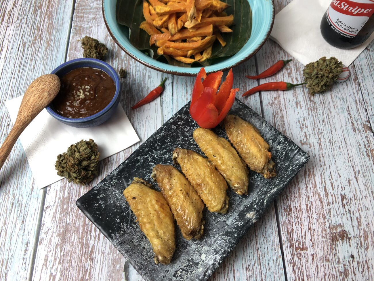 Chicken wings with sweet potato fries